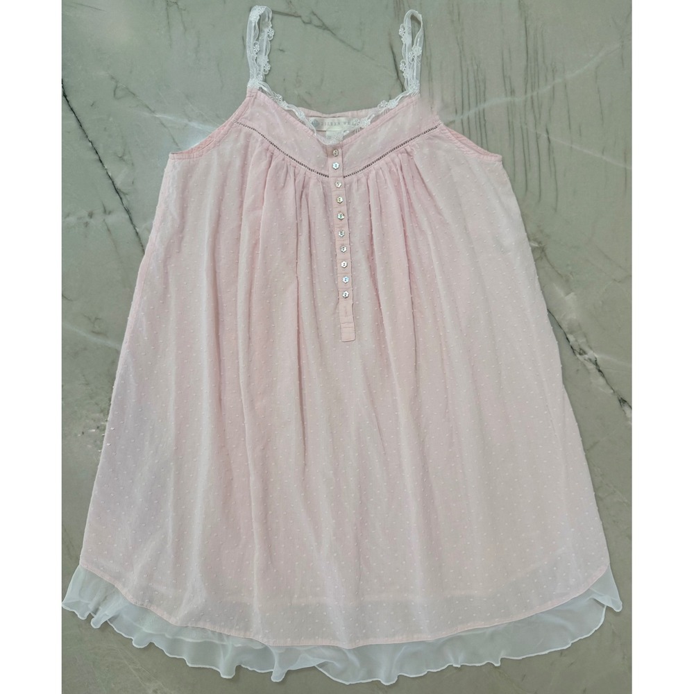Eileen West Pink Swiss Dot Nightgown Lace Trim Chemise Sleeveless Medium M #70